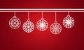 Paper Christmas ornaments. Frame from white balls with snowflakes. Vector border isolated on a red background. Royalty Free Stock Photo